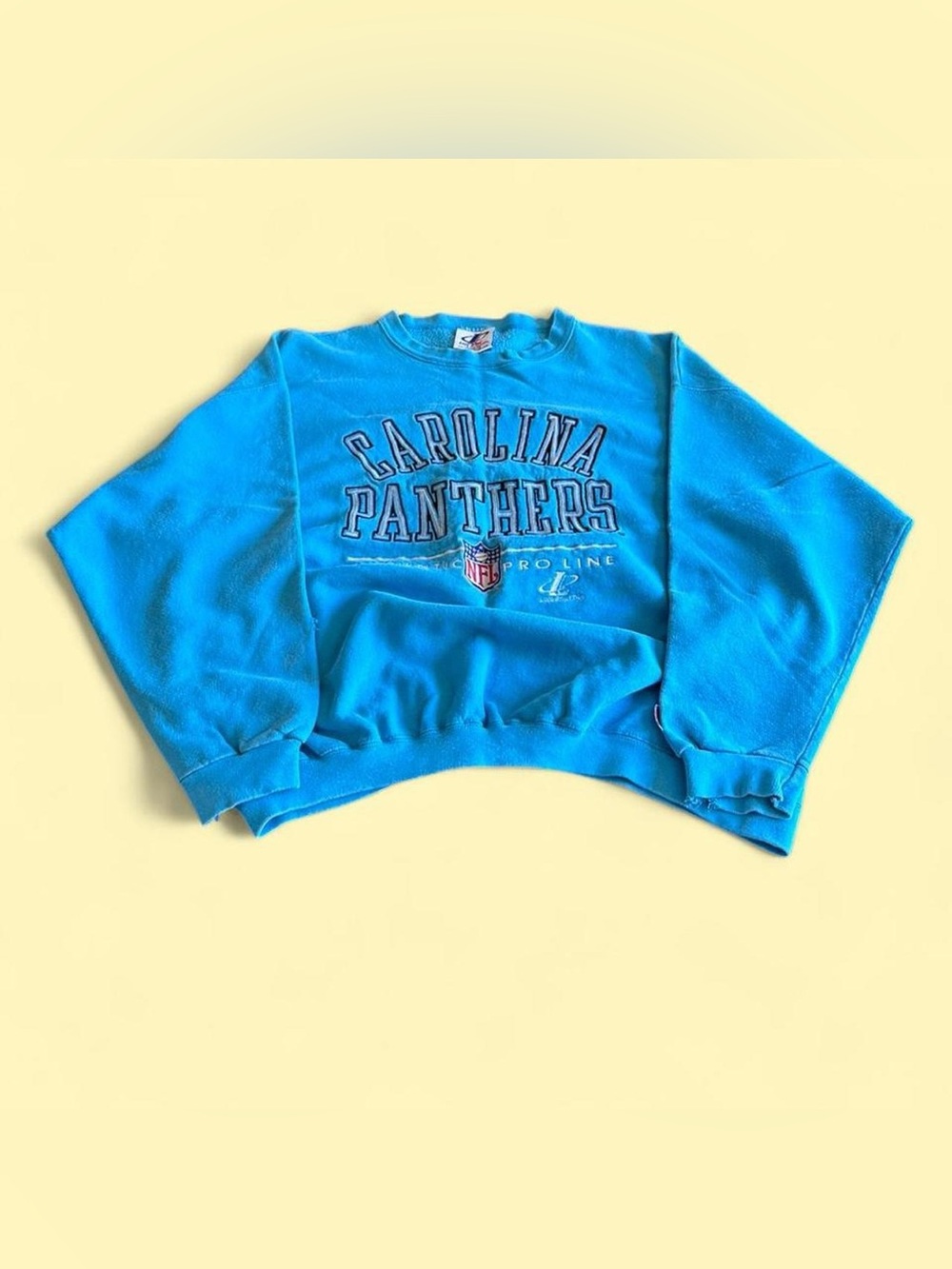 Vintage Carolina Panthers Sweatshirt Blue Distressed Boxy Fit L Logo Athletic